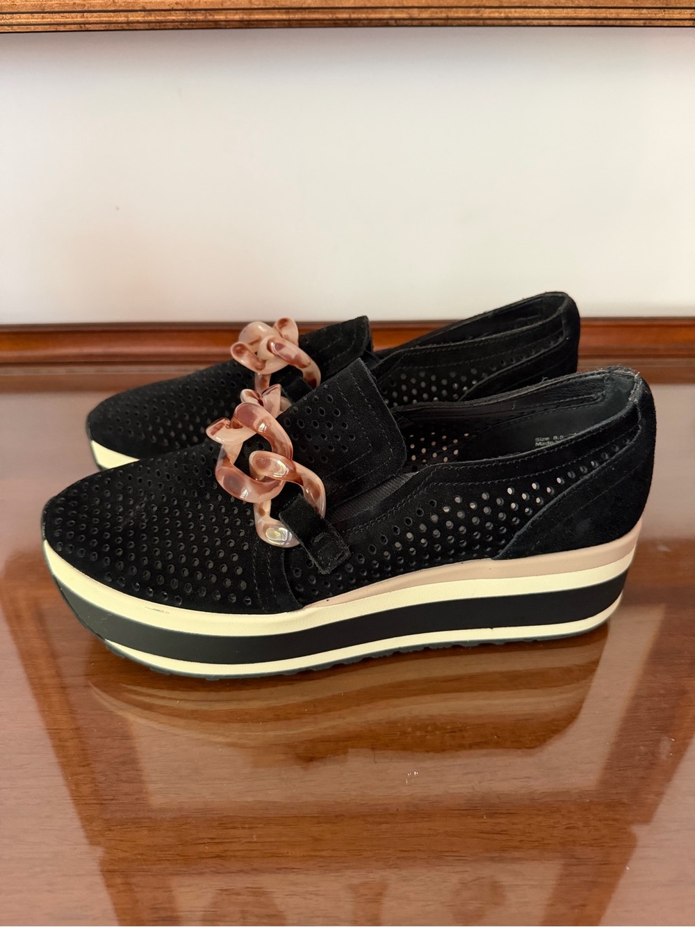 Dolce Vita Jhenee Black Suede Platform Loafers Womens 8.5 Chain Slip On
